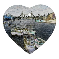 River Thames Art Ceramic Ornament (heart) by Londonimages