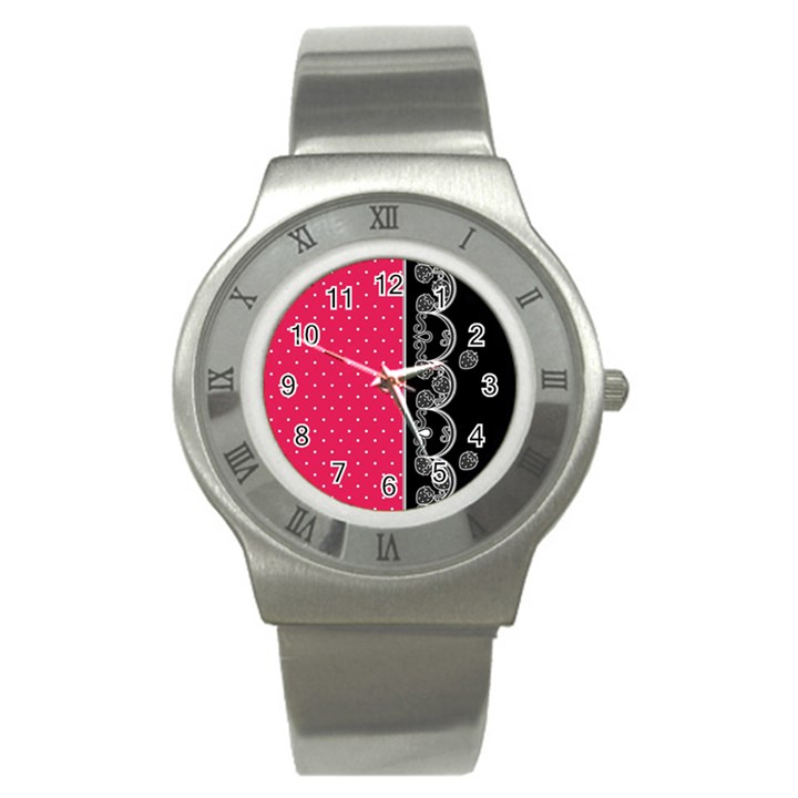 Lace Dots With Black Pink Stainless Steel Watch