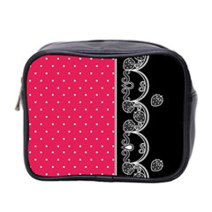 Lace Dots With Black Pink Mini Toiletries Bag (two Sides)