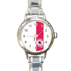 Brand Ribbon Pink With White Round Italian Charm Watch