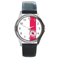 Brand Ribbon Pink With White Round Metal Watch by strawberrymilk