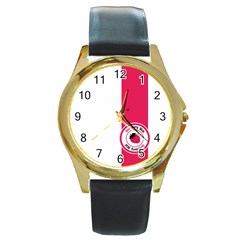 Brand Ribbon Pink With White Round Gold Metal Watch