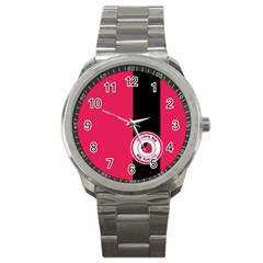 Brand Ribbon Black With Pink Sport Metal Watch