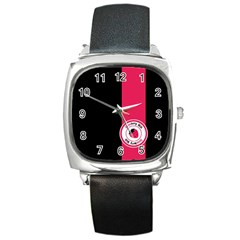 Brand Ribbon Pink With Black Square Metal Watch