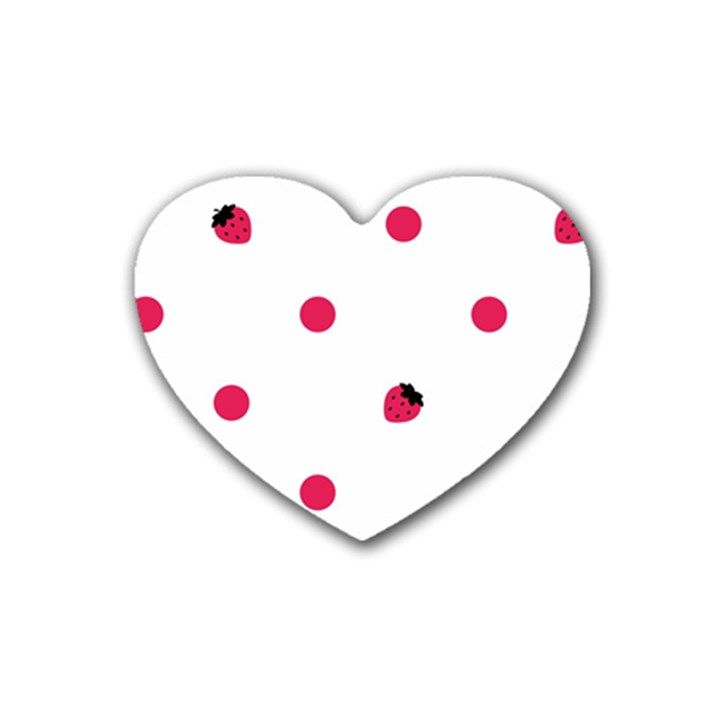 Strawberry Dots Pink Rubber Coaster (Heart)