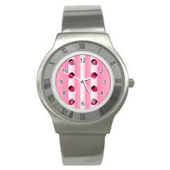 Strawberry Cream Cake Stainless Steel Watch