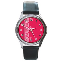 Strawberry Lace White With Pink Round Metal Watch