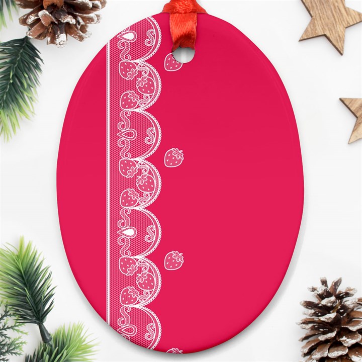 Strawberry Lace White With Pink Ornament (Oval)