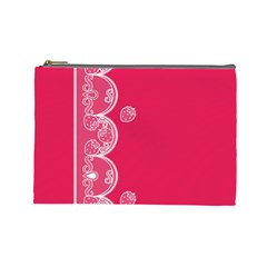 Strawberry Lace White With Pink Cosmetic Bag (large)