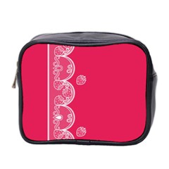 Strawberry Lace White With Pink Mini Toiletries Bag (two Sides)