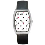 Strawberry Dots Black Barrel Style Metal Watch Front