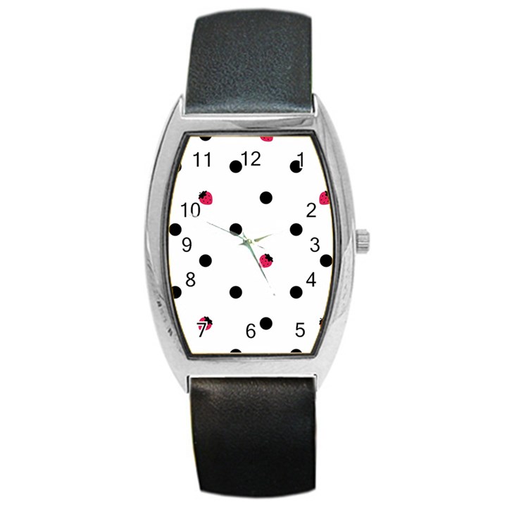 Strawberry Dots Black Barrel Style Metal Watch