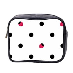 Strawberry Dots Black Mini Toiletries Bag (two Sides)