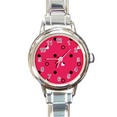 Strawberry Dots Black With Pink Round Italian Charm Watch