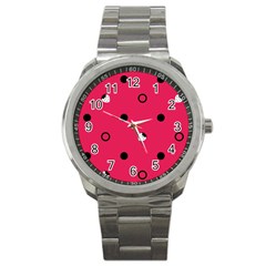 Strawberry Dots Black With Pink Sport Metal Watch