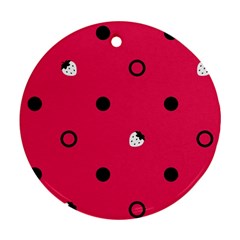 Strawberry Dots Black With Pink Round Ornament (two Sides)