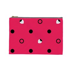 Strawberry Dots Black With Pink Cosmetic Bag (large)