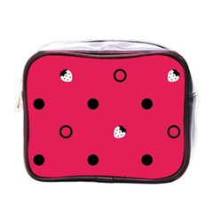 Strawberry Dots Black With Pink Mini Toiletries Bag (one Side) by strawberrymilk