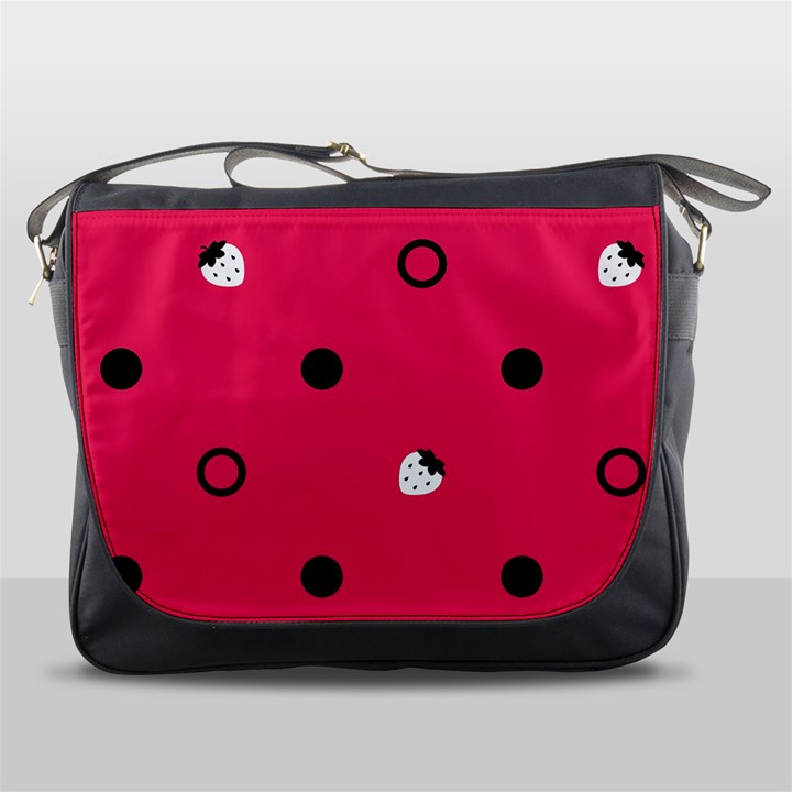 Strawberry Dots Black With Pink Messenger Bag