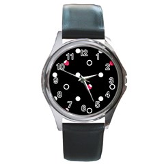 Strawberry Dots White With Black Round Metal Watch