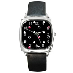 Strawberry Dots White With Black Square Metal Watch