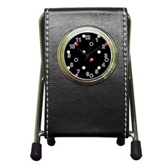 Strawberry Dots White With Black Pen Holder Desk Clock