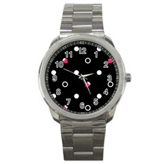 Strawberry Dots White With Black Sport Metal Watch