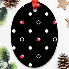 Strawberry Dots White With Black Oval Ornament (two Sides)