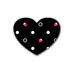 Strawberry Dots White With Black Rubber Coaster (heart)