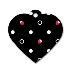 Strawberry Dots White With Black Dog Tag Heart (two Sides)