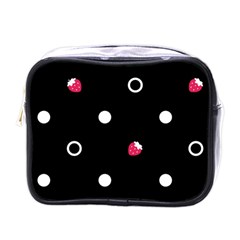 Strawberry Dots White With Black Mini Toiletries Bag (one Side)