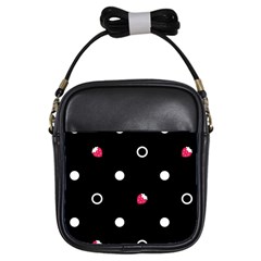 Strawberry Dots White With Black Girls Sling Bag