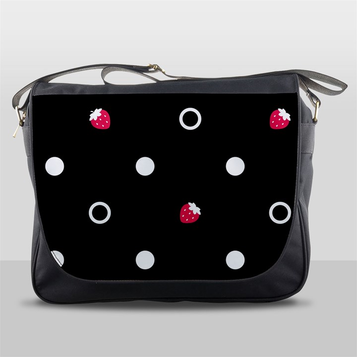 Strawberry Dots White With Black Messenger Bag