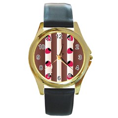 Choco Strawberry Cream Cake Round Gold Metal Watch by strawberrymilk