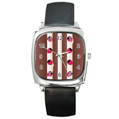 Choco Strawberry Cream Cake Square Metal Watch by strawberrymilk