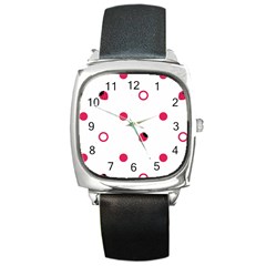 Strawberry Circles Pink Black Leather Watch (square)