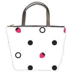 Strawberry Circles Black Bucket Handbag