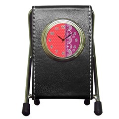 Lace Dots With Violet Rose Pen Holder Desk Clock