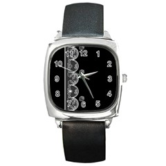 Strawberry Lace White With Black Black Leather Watch (square)