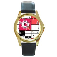 Brand Strawberry Piet Mondrian White Black Leather Gold Rim Watch (round) by strawberrymilk