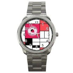 Brand Strawberry Piet Mondrian White Stainless Steel Sports Watch (round)