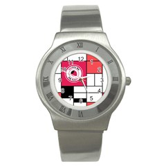 Brand Strawberry Piet Mondrian White Stainless Steel Watch (round)