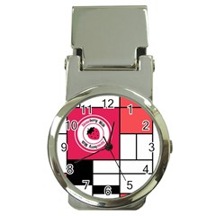 Brand Strawberry Piet Mondrian White Chrome Money Clip With Watch