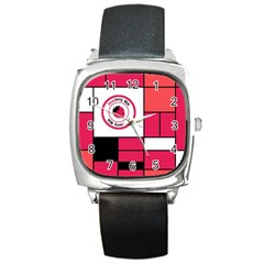 Brand Strawberry Piet Mondrian Pink Black Leather Watch (square) by strawberrymilk