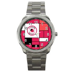 Brand Strawberry Piet Mondrian Pink Stainless Steel Sports Watch (round)