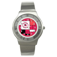 Brand Strawberry Piet Mondrian Pink Stainless Steel Watch (round)