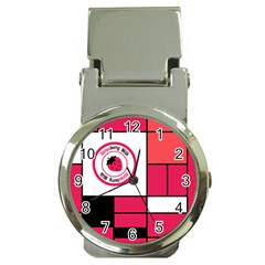 Brand Strawberry Piet Mondrian Pink Chrome Money Clip With Watch