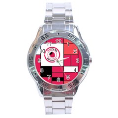 Brand Strawberry Piet Mondrian Pink Stainless Steel Analogue Watch (round) by strawberrymilk