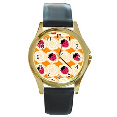 Cake Top Orange Round Gold Metal Watch