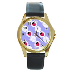 Cake Top Blueberry Round Gold Metal Watch by strawberrymilk